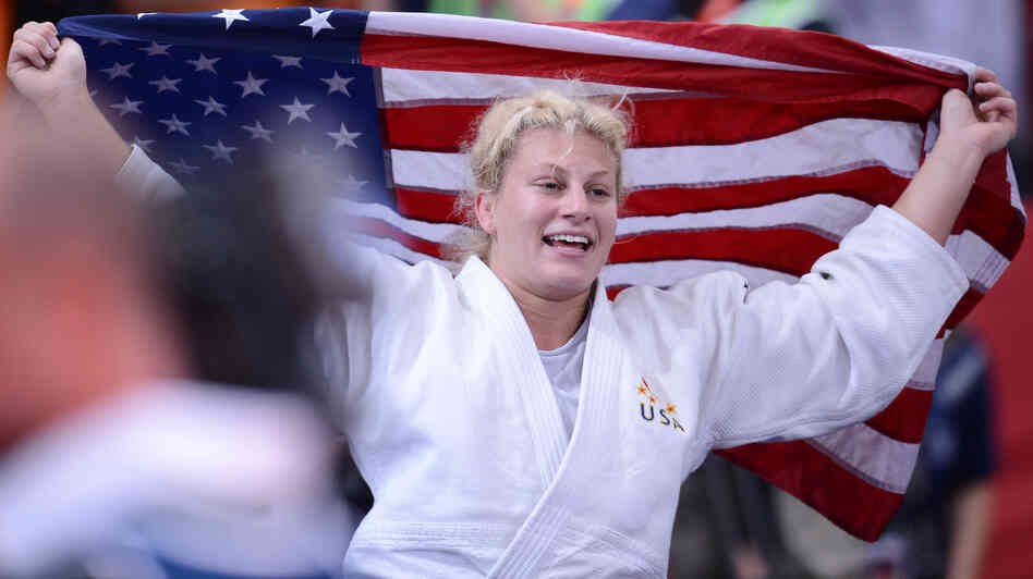 U.S. judoka Kayla Harrison reacts after winning the women's 78kg gold medal at London's ExCel arena.