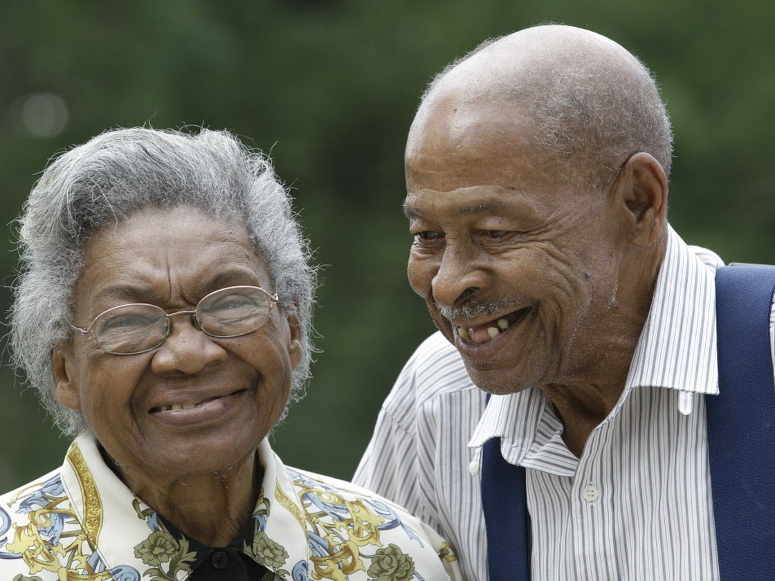 The happy couple. Lena Henderson and Roland Davis, who will marry again on Saturday.