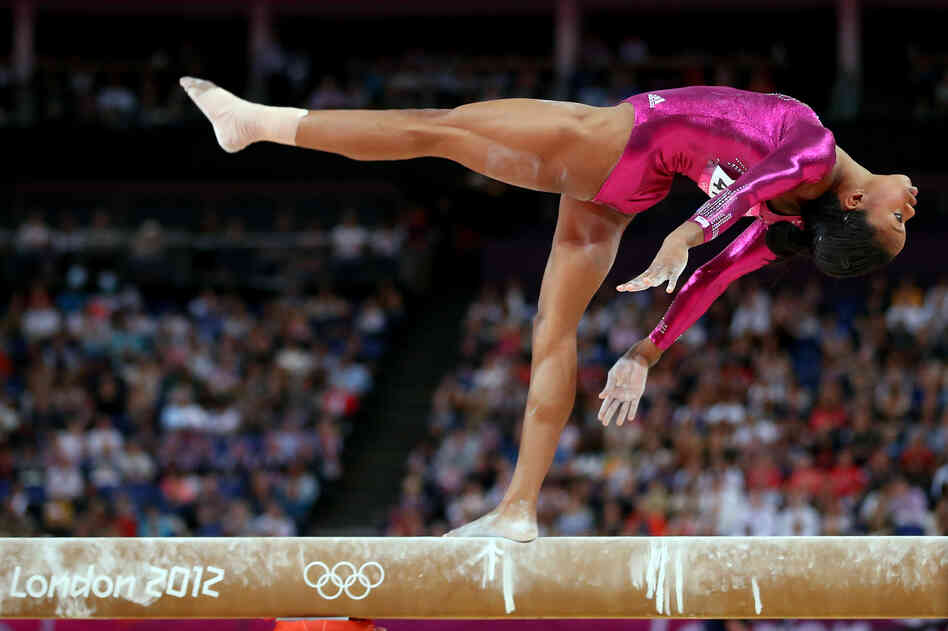 U.S. gymnast Gabrielle Douglas competes on the balance beam in the Artistic Gymnastics Women's Individual All-Around final.