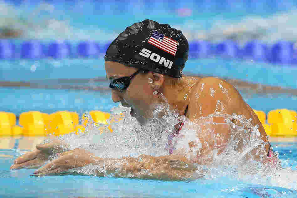 U.S. swimmer Rebecca Soni competes in the Women's 200m Breaststroke Final. Soni set a new world record time of 2:19.59 for the event.