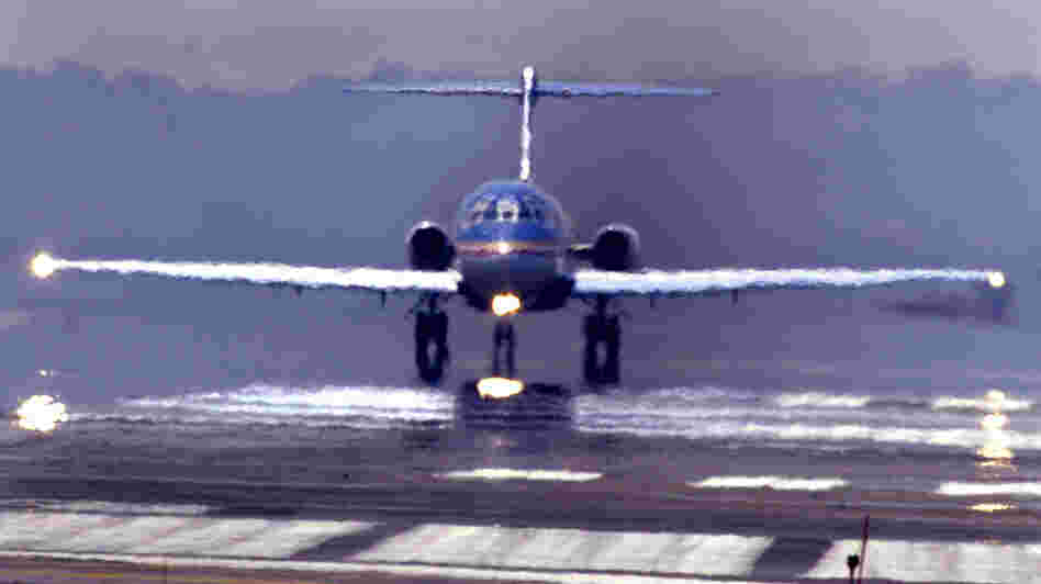 A passenger jet preparing for takeoff from Reagan National Airport in 2002.