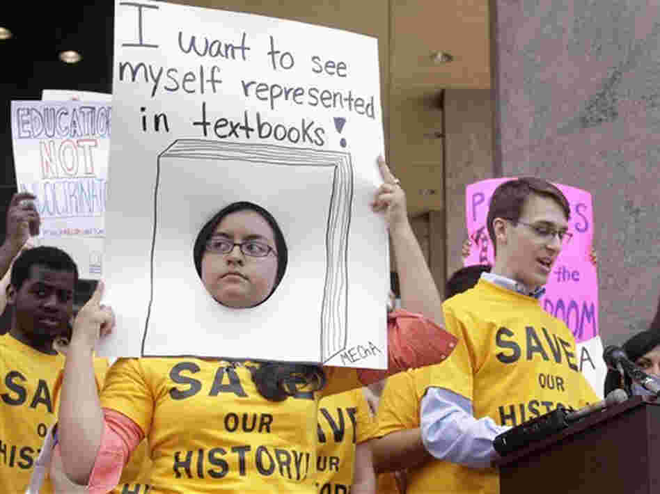 Diana Gomez and Garrett Mize rally before a state Board of Education meeting in Austin, Texas, in 2010. Diana Gomez and Garrett Mize rally before a state Board of Education meeting in Austin, Texas, in 2010.