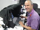 NPR's Tom Goldman using the new portable desktop soundbooth while filing an Olympic news spot in London. NPR's Tom Goldman using the new portable desktop soundbooth while filing an Olympic news spot in London.