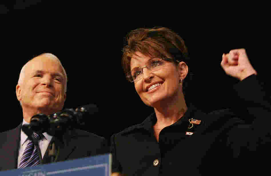 Republican presidential candidate John McCain stands with his running mate, Sarah Palin, on Aug. 29, 2008, in Dayton, Ohio. The excitement Palin generated at first didn't last long.