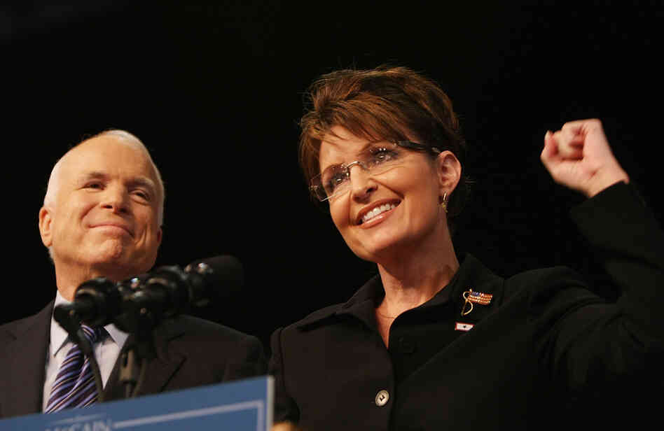Republican presidential candidate John McCain stands with his running mate, Sarah Palin, on Aug. 29, 2008, in Dayton, Ohio. The excitement Palin generated at first didn't last long.