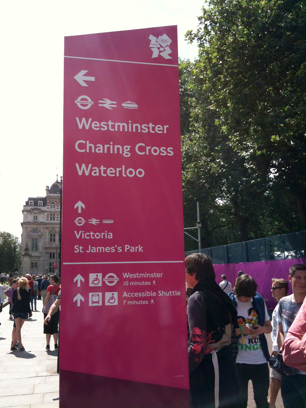 Signs for London's Underground train system were updated with icons to help Olympic visitors find events.