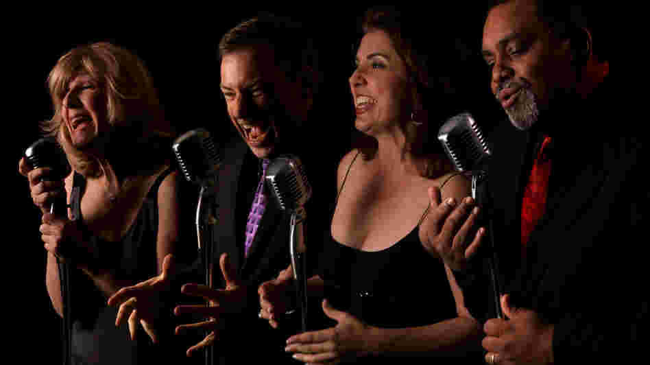 The Uptown Vocal Jazz Quartet, left to right: Ginny Carr, alto; Robert McBride, tenor; Holly Shockey, soprano; and Andre Enceneat, bass. The group's new album, Hustlin' for a Gig, came out in May.