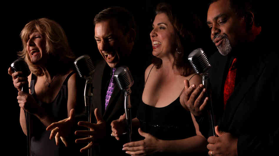 The Uptown Vocal Jazz Quartet, left to right: Ginny Carr, alto; Robert McBride, tenor; Holly Shockey, soprano; and Andre Enceneat, bass. The group's new album, Hustlin' for a Gig, came out in May.