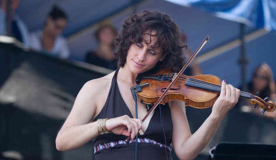 Violinist Jenny Scheinman performs with Bill Frisell at the 2012 Newport Jazz Festival.