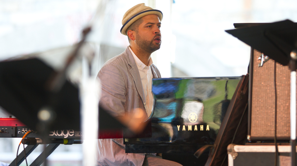 Pianist Jason Moran performs as a part of the Jack DeJohnette All-Stars at the 2012 Newport Jazz Festival.