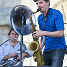 Saxophonist John Ellis (center) performs with Matt Perrine (left) on sousaphone at the 2012 Newport Jazz Festival. Saxophonist John Ellis (center) performs with Matt Perrine (left) on sousaphone at the 2012 Newport Jazz Festival.