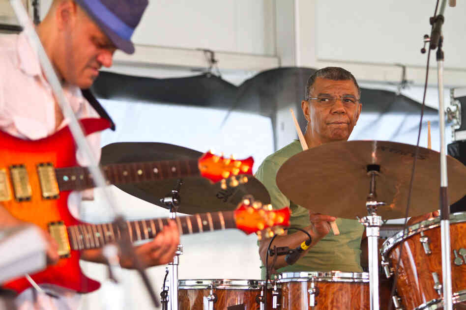 Drummer Jack DeJohnette turns 70 the week following Newport 2012, and celebrated the birthday early by performing twice. His first set featured his working band, including microtonal and exotic guitar specialist Dave Fiuczynski.