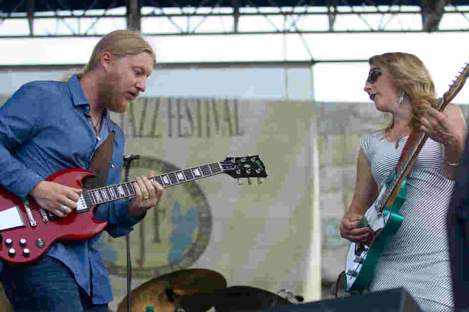 The husband-and-wife team of guitar hero Derek Trucks and mighty singer Susan Tedeschi perform on the Fort Stage. The 11-piece Tedeschi Trucks Band closed out Newport with a show which lasted nearly two hours.