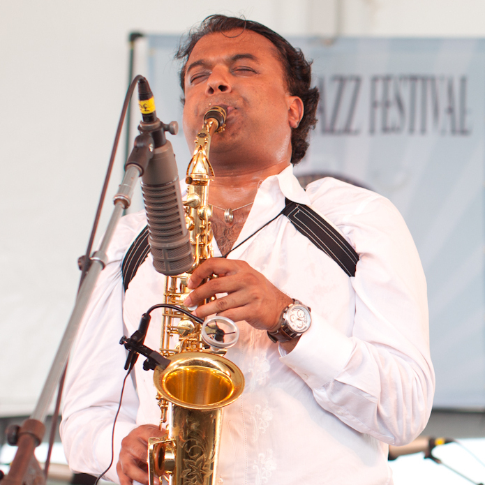 Rudresh Mahanthappa's Samdhi performs on the Harbor Stage at the Newport Jazz Festival.