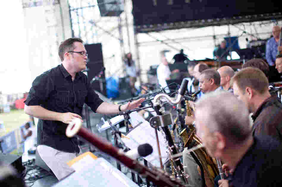 The legendary composer/arranger Gil Evans was never able to direct his own music at Newport. But Ryan Truesdell (left) has spent years researching and resurrecting lost Evans masterpieces; he presented some of his findings on the Fort Stage.