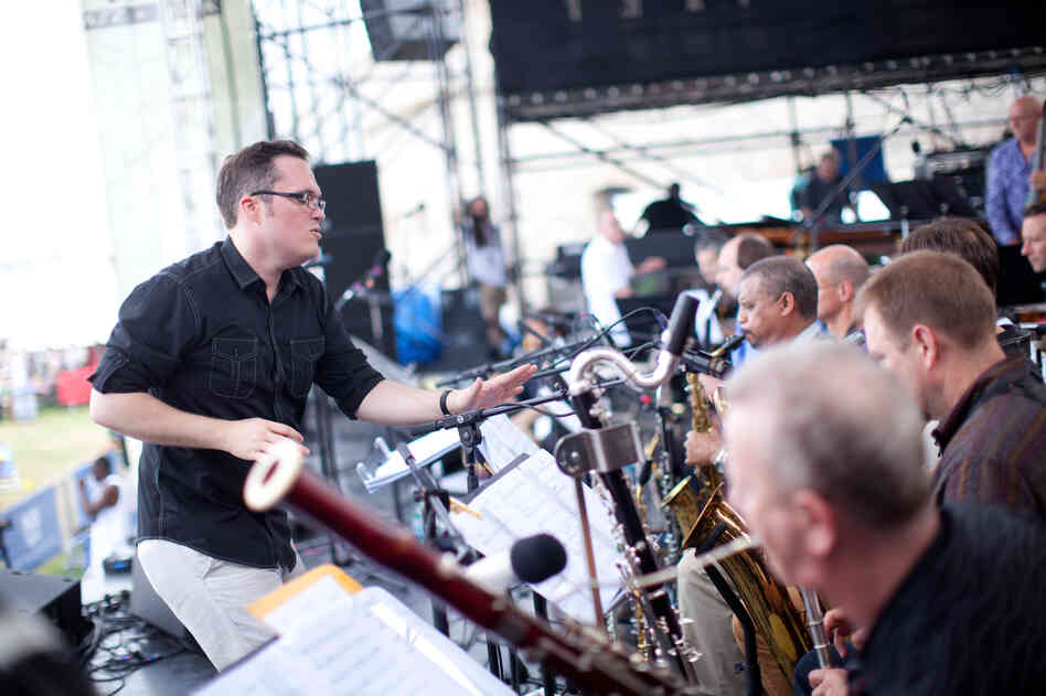 The legendary composer/arranger Gil Evans was never able to direct his own music at Newport. But Ryan Truesdell (left) has spent years researching and resurrecting lost Evans masterpieces; he presented some of his findings on the Fort Stage.