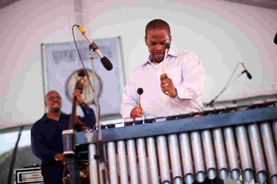 Vibraphonist Warren Wolf brought a crystalline resonance to bassist Christian McBride's band Inside Straight. His bandleader looked on approvingly.