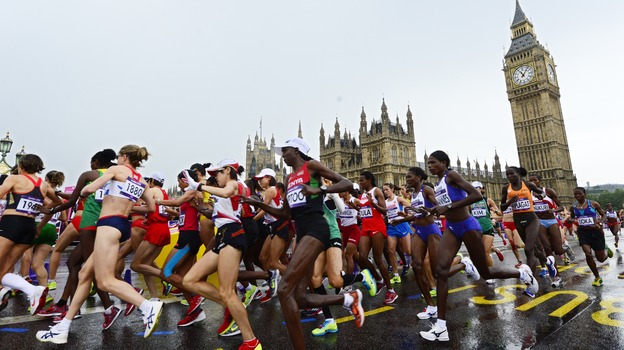 Women marathoners raced past Big Ben.