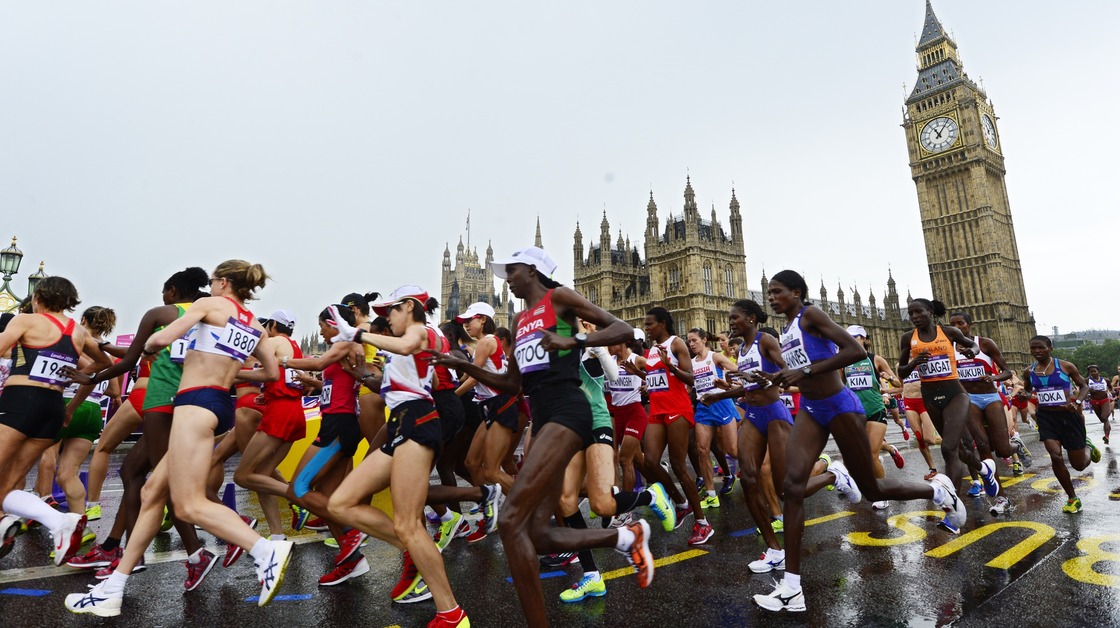 Women marathoners raced past Big Ben.