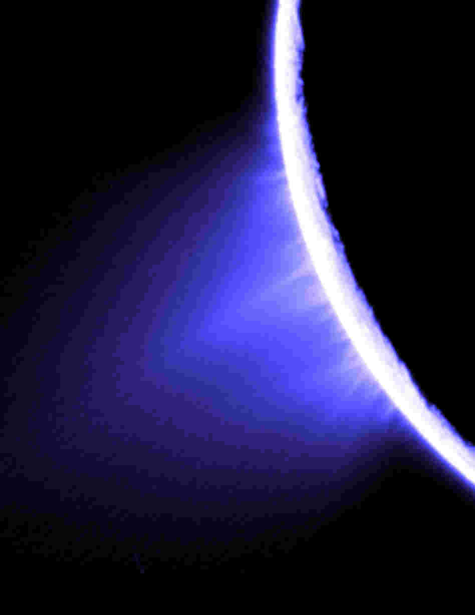 A geyser on the south pole of Enceladus has been spewing what scientists believe to be water from a subsurface source. The water contains organic compounds, which may hold clues to extra-terrestrial life.
