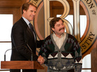 Cam Brady (Will Ferrell) and Marty Huggins (Zack Galifianakis) are political rivals in The Campaign, a movie that improves the more it lets the two actors veer toward the outlandish. Cam Brady (Will Ferrell) and Marty Huggins (Zack Galifianakis) are political rivals in The Campaign, a movie that improves the more it lets the two actors veer toward the outlandish.