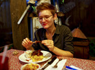 NPR's Selena Simmons-Duffin breaks years of vegetarianism to eat a barbequed fruit bat. NPR's Selena Simmons-Duffin breaks years of vegetarianism to eat a barbequed fruit bat.