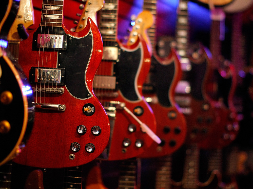 Gibson guitars on sale in New York City.