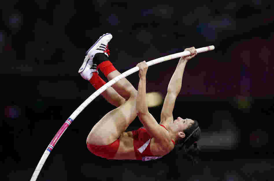 Jennifer Suhr of the U.S. competes in the women's pole vault final. She placed first in the event.