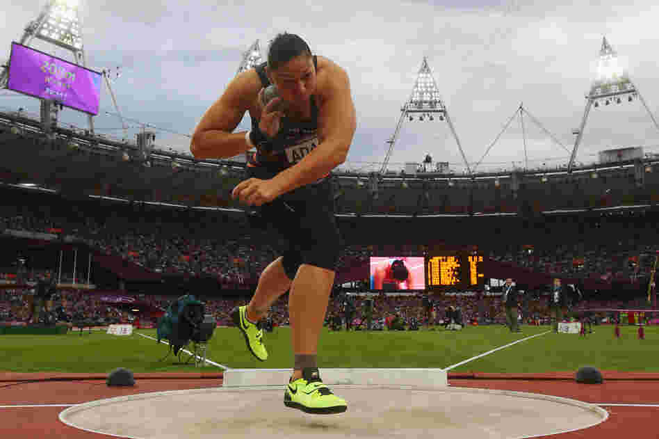 Valerie Adams of New Zealand competes in the women's shot-put final. She placed second in the event.