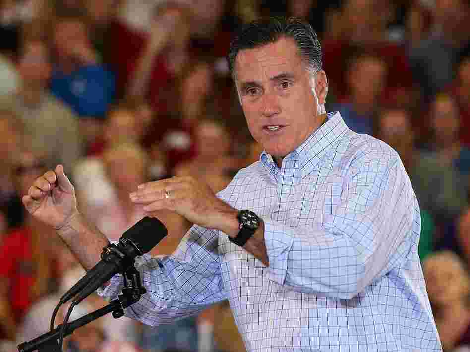 Mitt Romney speaks during a campaign stop at the Jefferson County Fairgrounds this month in Golden, Colo.