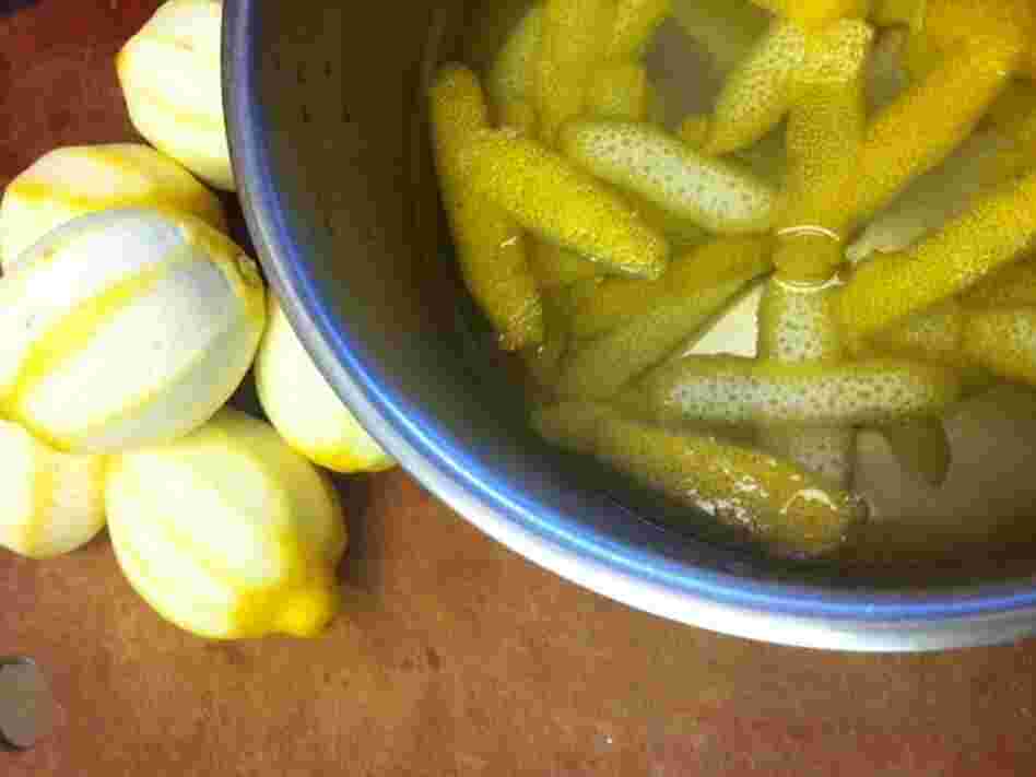 Boiling lemon rinds for President Harding's lemon pineapple fruit punch, called a squall.