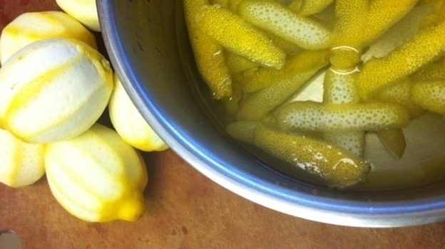 Boiling lemon rinds for President Harding's lemon pineapple fruit punch, called a squall. (NPR)