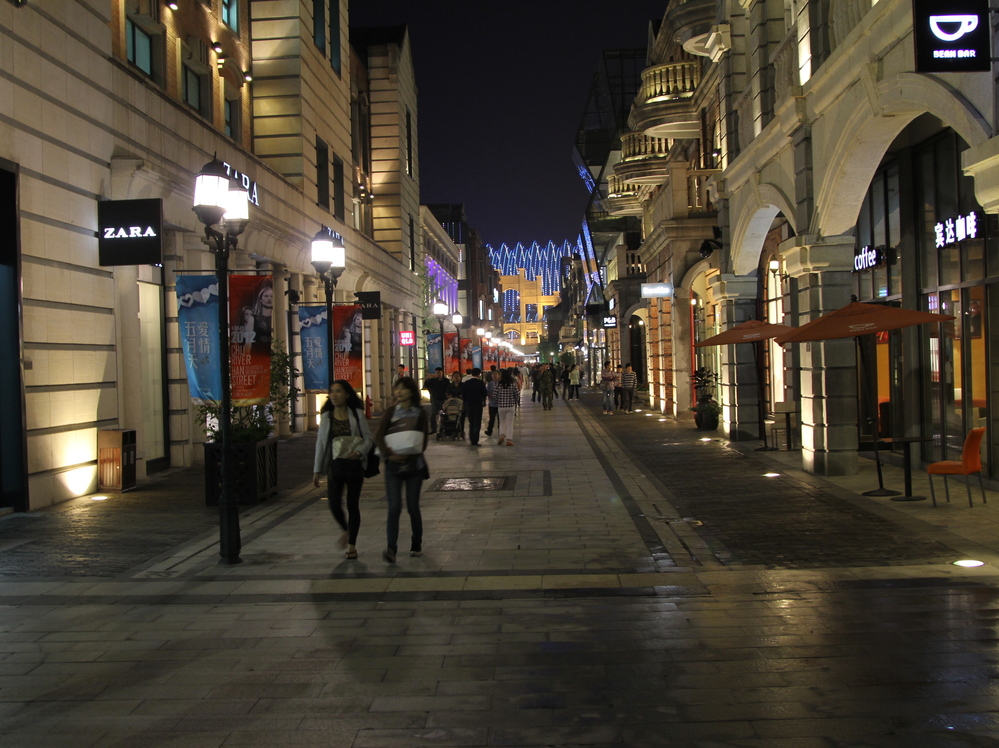 Wuhan's newest attraction is Han Street, a shopping complex that stretches several football fields, features fancy faux European architecture, and is filled with stores featuring foreign brands from Dairy Queen to Zara.