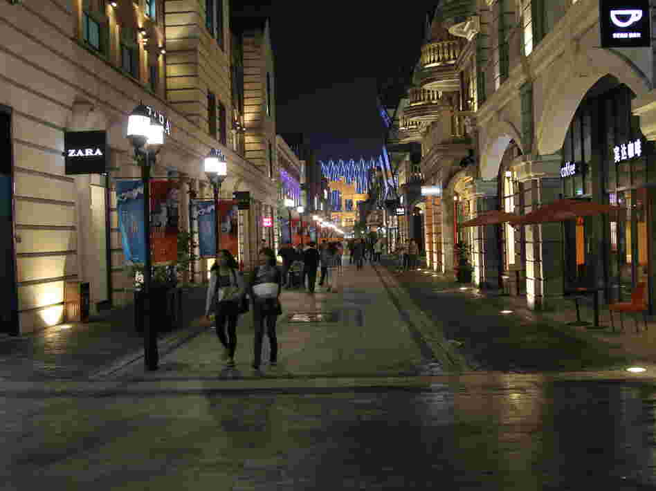 Wuhan's newest attraction is Han Street, a shopping complex that stretches several football fields, features fancy faux European architecture, and is filled with stores featuring foreign brands from Dairy Queen to Zara.