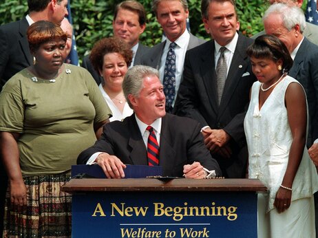 President Bill Clinton signs welfare reform legislation into law on Aug. 22, 1996. President Bill Clinton signs welfare reform legislation into law on Aug. 22, 1996.
