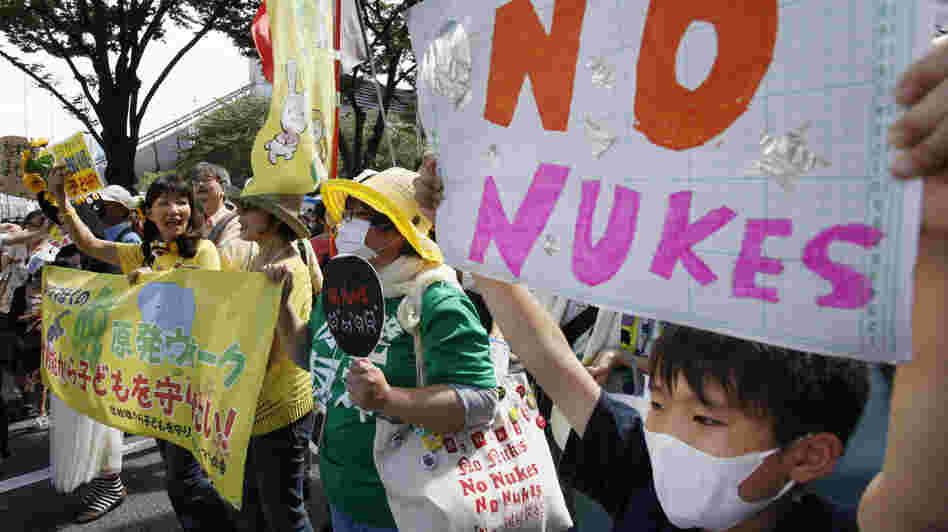 Anti-nuclear protesters carry "No nukes" banners during a march in Tokyo last month. Protests against Japan's use of nuclear power have grown in the aftermath of the March 2011 Fukushima disaster. Anti-nuclear protesters carry "No nukes" banners during a march in Tokyo last month. Protests against Japan's use of nuclear power have grown in the aftermath of the March 2011 Fukushima disaster.