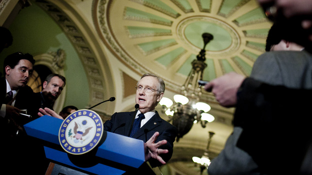 Senate Majority Leader Harry Reid, D-Nev. speaks to the media at the Capitol in March.