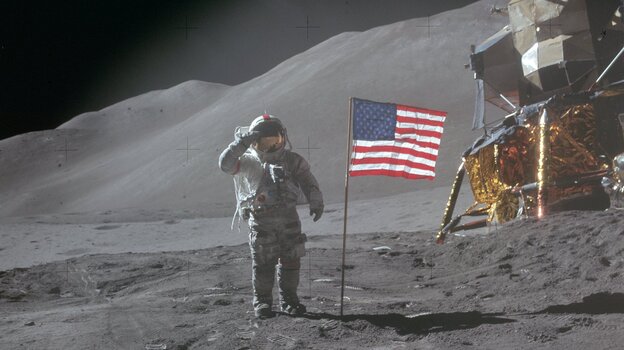 Apollo 15 commander David R. Scott landed on the moon on July 30,1971, near the Salyut crater.
