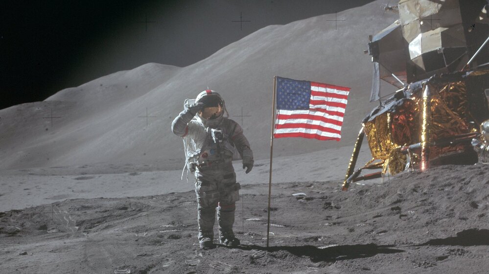 Apollo 15 commander David R. Scott landed on the moon on July 30,1971, near the Salyut crater.