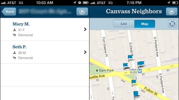 A screenshot of the new Obama campaign app. (Pro-Publica)