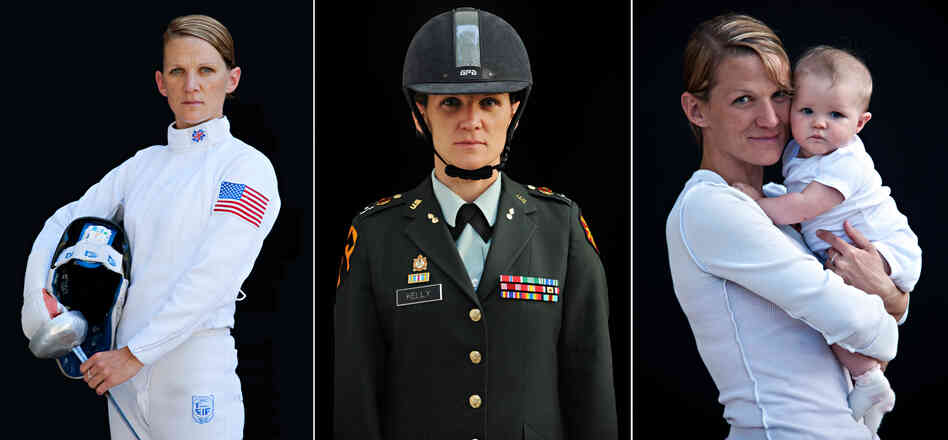 Mickey Kelly, alternate for modern pentathlon and a U.S. Army captain, with her daughter Lily.