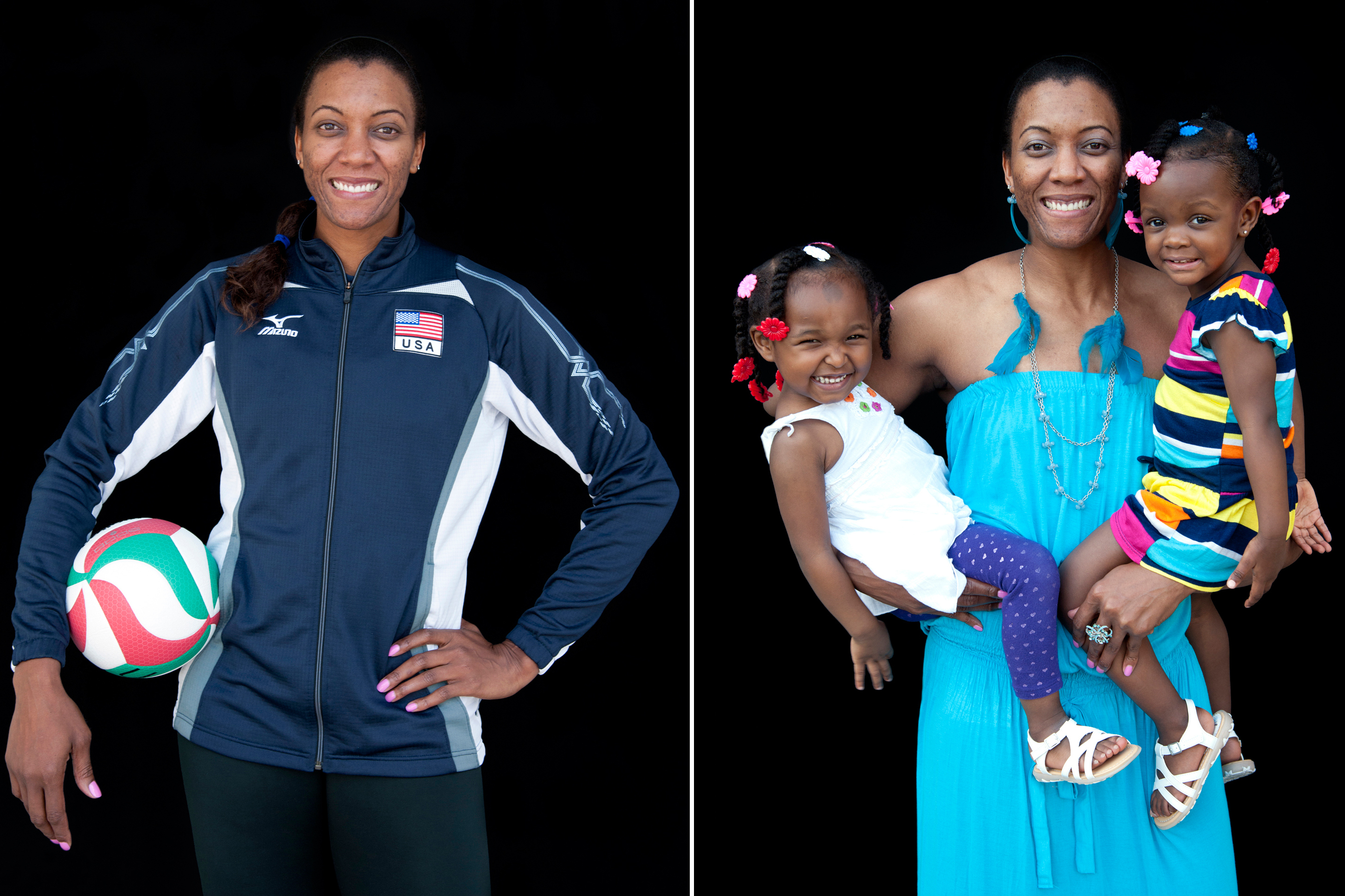 Danielle Scott-Arruda, volleyball, with grandniece Madison (left) and daughter Julianne.