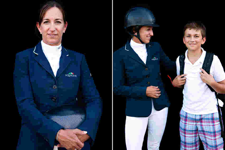 Laura Kraut, equestrian show jumping, with son Bobby.