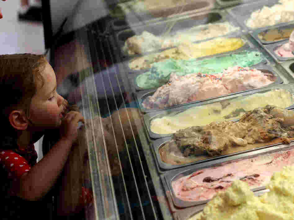 A girl checks out the options at Rocky Point Creamery in Tuscarora, Md., one of seven farms on the state's ice cream trail.