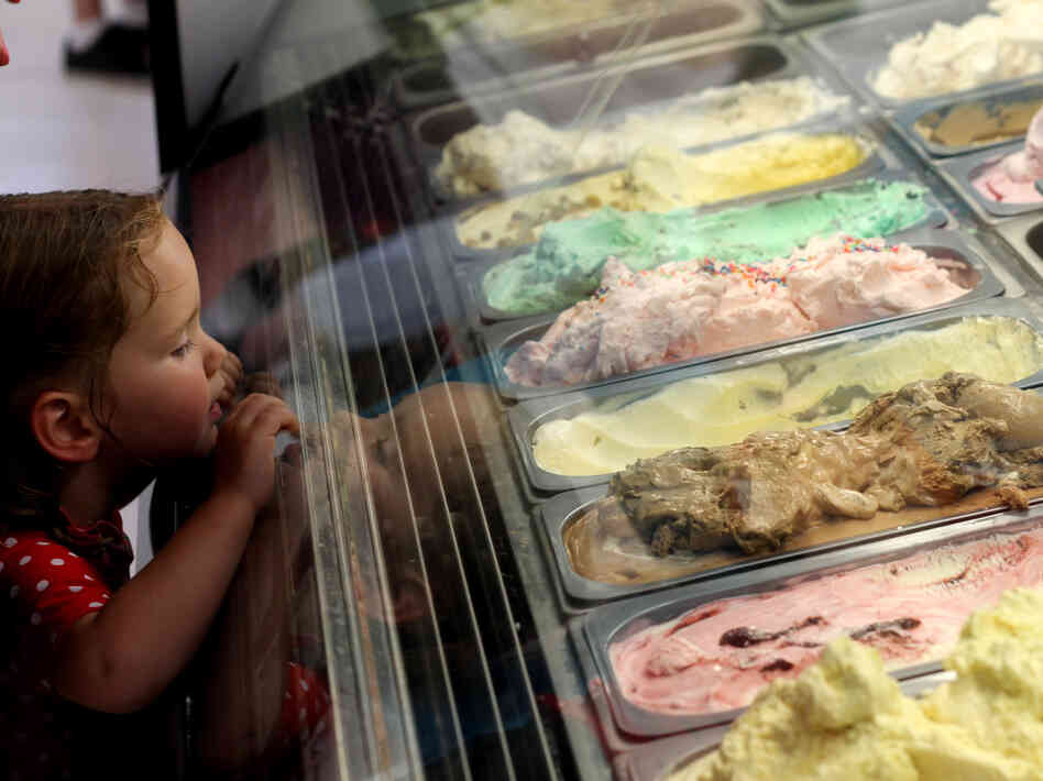 A girl checks out the options at Rocky Point Creamery in Tuscarora, Md., one of seven farms on the state's ice cream trail.