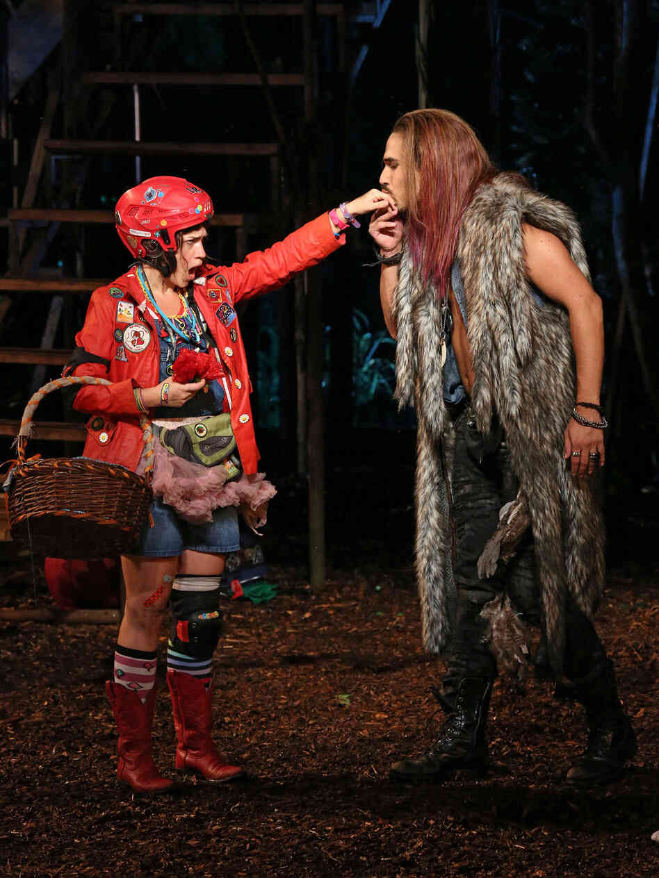Sarah Stiles and Ivan Hernandez are Little Red and the Wolf — whose encounter in Into the Woods brings the fairy tale's charged sexuality forcefully to the surface.