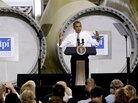President Obama at a Newton, Iowa, wind-turbine blade maker in May. President Obama at a Newton, Iowa, wind-turbine blade maker in May.