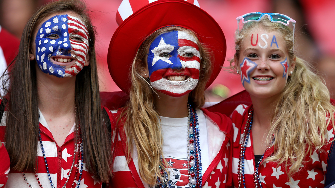 U.S. women's soccer fans wait for the start of the Olympic gold medal match between U.S. and Japan at London's Wembley Stadium.