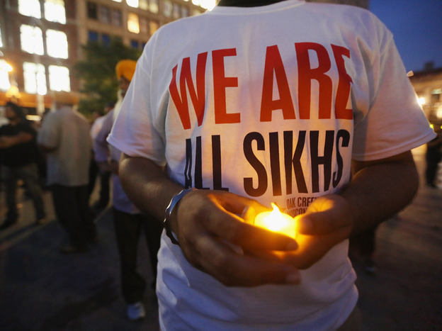 Sikhs and others who wanted to show support gathered Wednesday night for a vigil in Manhattan.