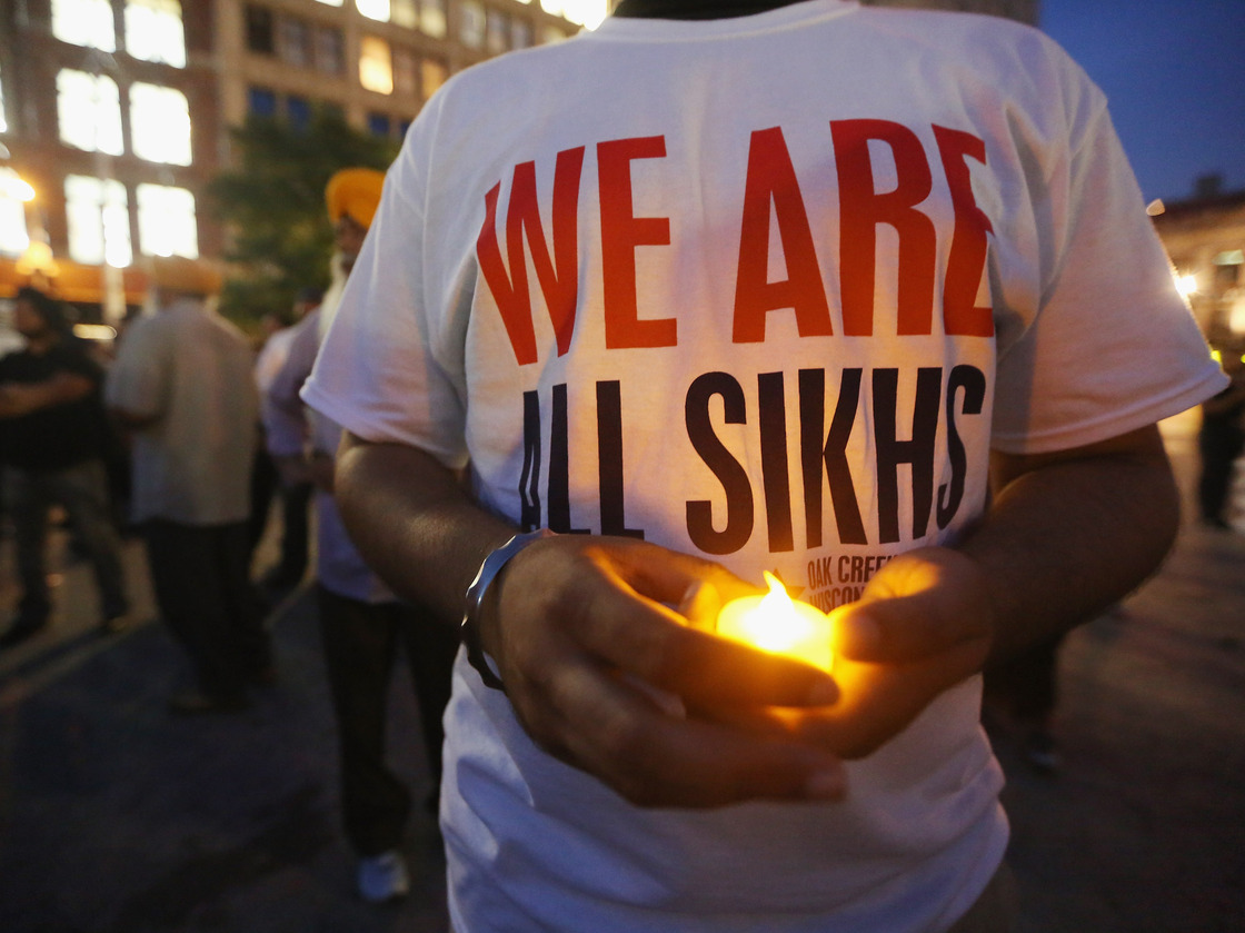 Sikhs and others who wanted to show support gathered Wednesday night for a vigil in Manhattan.